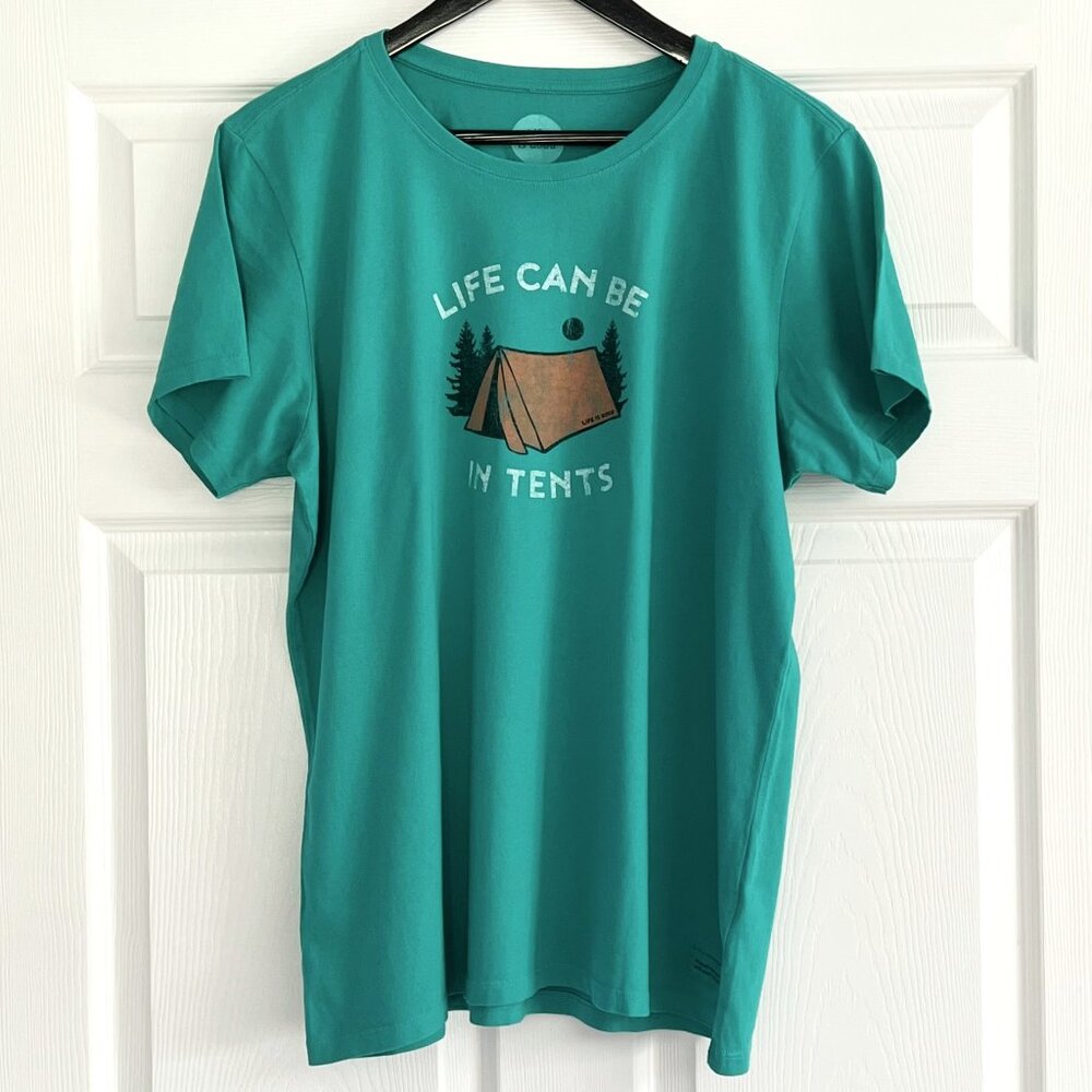 Life Is Good Life Can Be In Tents green crusher tee t-shirt size XL NWT